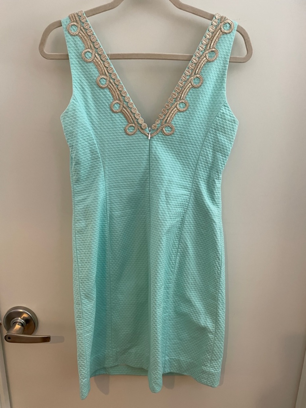 Lilly Pulitzer Aqua V-Neck Embellished Midi Dress 6 EUC - Picture 4 of 5